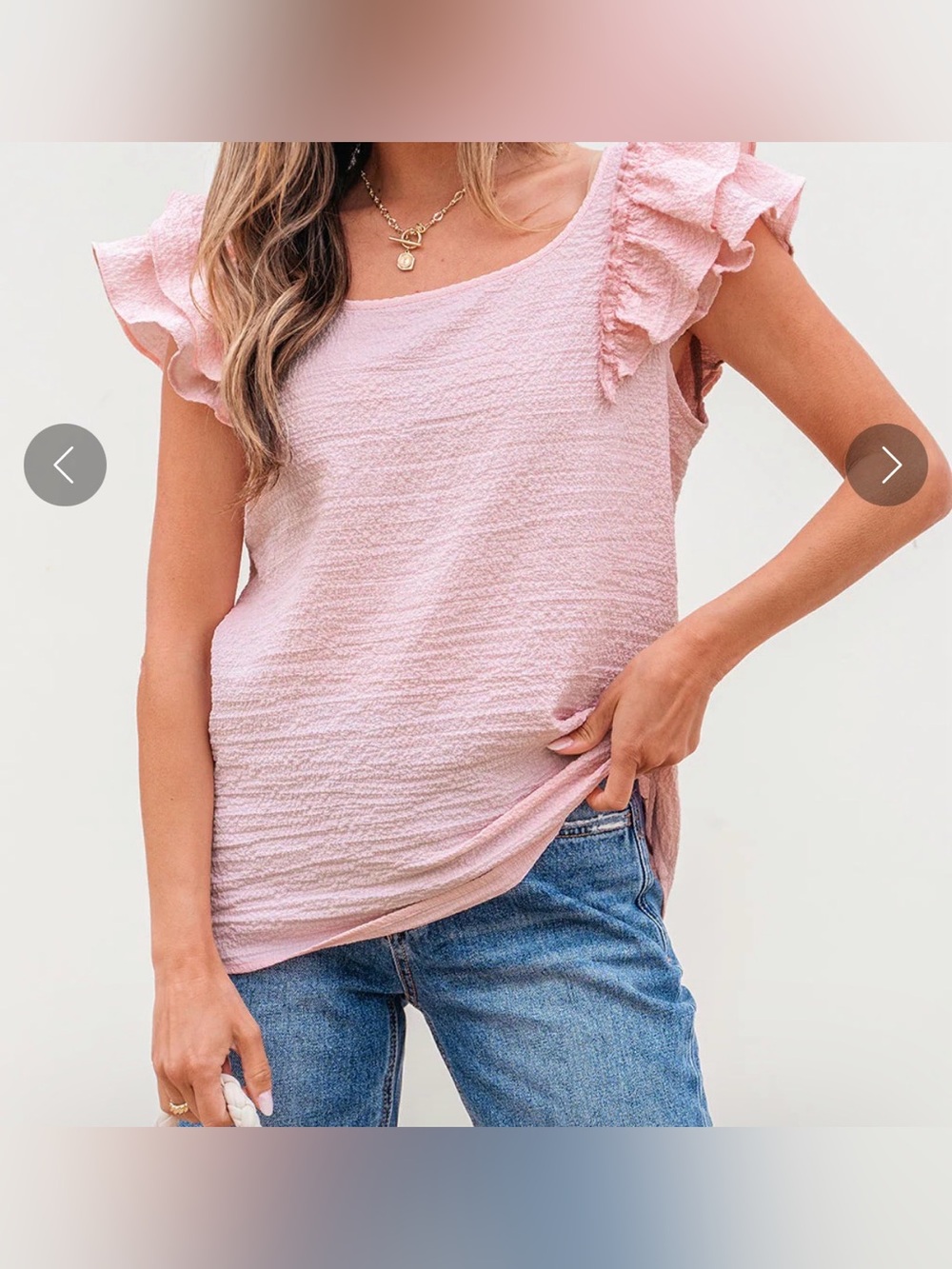 Textured Ruffle Sleeve Bow Back Detail Top Size XL EUC
